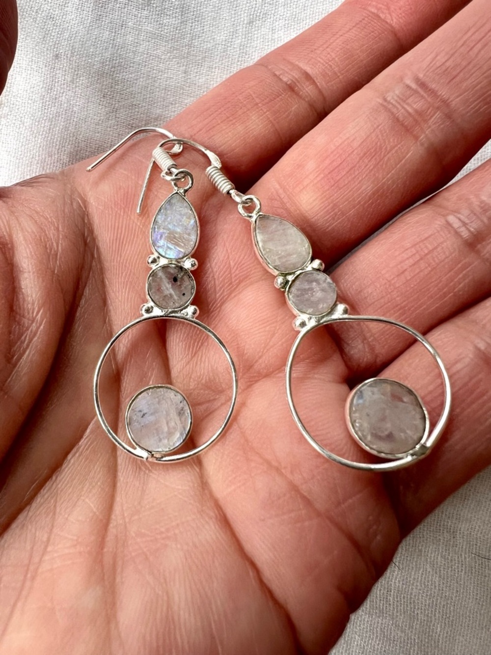925 Modern Elegant Moonstone Orbit Earrings - Picture 7 of 7